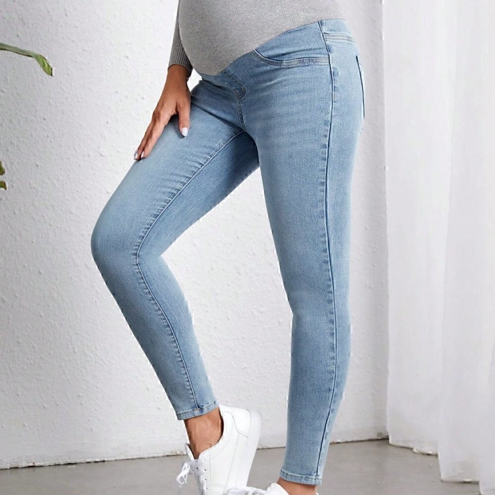 Light Wash Casual Womens Maternity  High Waist Skinny Jeans - Picture 2 of 5